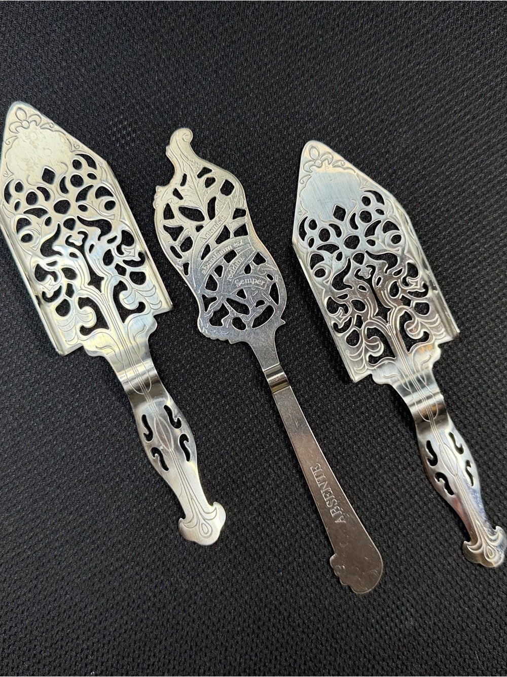 ABSENTE Absinthe Sugar Spoons Lot of 3 Cocktail Barware Slotted Wormwood Bar